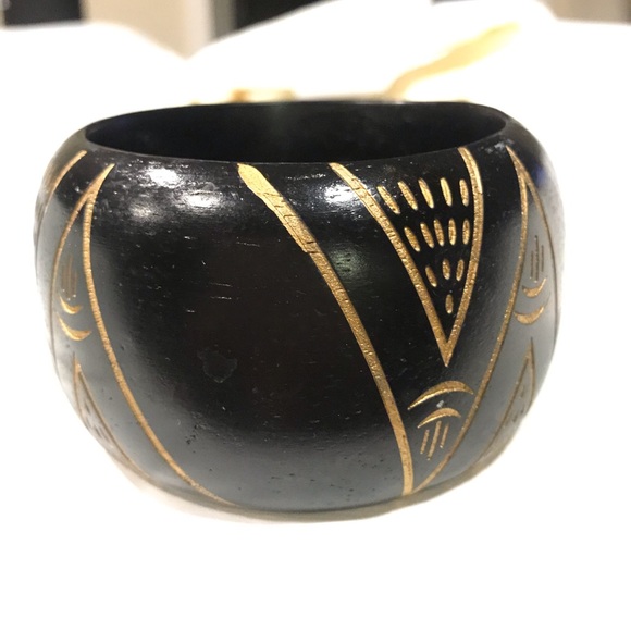 Dark Brown Wood Carved Light Bangle Bracelet - Picture 11 of 16